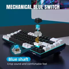 Imagem do Teclado mecânico para jogos, LED retroiluminado, Interruptor azul, Ergonômico RGB, Quente, Troca, Jogos, PC, Laptop, Escritório, 68 Chaves