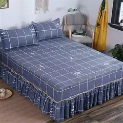 Imagem do Conjunto de Colcha de Algodão com Bordado, Saia de Cama, Fronhas, Capa de Folha, Rei, Rainha, Duplo, 1.5 m, 1.8 m, 2m, 3 Peças por Conjunto