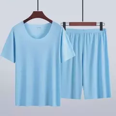 Imagem do Pijama solto masculino de manga curta, roupa caseira, camiseta, shorts esportivos e de lazer, terno tamanho grande, 4x menino, 2 peças por conjunto