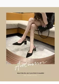 Salto alto feminino com sola larga de borracha, chinelos de corpo feminino, elegante sapato único, novo estilo, primavera e verão, 2024 - loja online