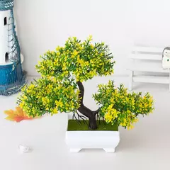 Imagem do Plantas de plástico artificiais bonsai pequeno vaso de árvore vaso de flores jardim arranjo de plantas falsas ornamentos quarto decoração de mesa de casa