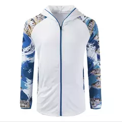 Camisa de pesca com capuz manga longa masculina, proteção UV, secagem rápida, impressão digital, impermeável, personalizada, por atacado