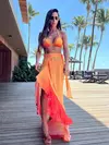 Conjunto de biquíni de três peças, sutiã acolchoado, borla, saia de praia de cintura alta, maiô de verão, moda sexy, monocromático