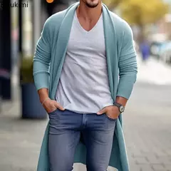 Suéter fino de malha masculino, cardigans monocromáticos, casaco longo macio de lã, jaqueta primavera e outono, alta qualidade 2022 - loja online