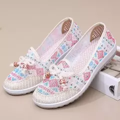 Sapatos de linho bordados para mulheres, estilo étnico, sapatos confortáveis antiderrapantes, bowknot feminino, sapatilhas macias, moda, novo - comprar online