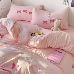 Cute Pink Bows Embroidery Duvet Cover Set, Conjuntos de cama 3D Confortável Rainha Consolador, capas macias para meninas, crianças, adolescentes na internet