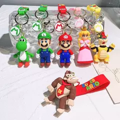 Super mario 3d dos desenhos animados chaveiro mario bros luigi sapo yoshi bowser figura de ação modelo pvc saco dos desenhos animados boneca pingente brinquedos presente