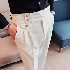 Calça de cintura alta estilo britânico masculina, justa, calça formal de escritório, social, festa de casamento, fato de vestido, calça, casual na internet