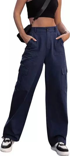 Calças cargo de algodão de cintura alta feminina, calça casual, perna larga, carga, verão, novo, 2023