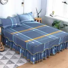 Imagem do Conjunto de Colcha de Algodão com Bordado, Saia de Cama, Fronhas, Capa de Folha, Rei, Rainha, Duplo, 1.5 m, 1.8 m, 2m, 3 Peças por Conjunto
