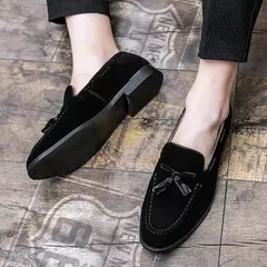 Mocassim preto masculino, mocassim de pedal único, sapato de vestido de negócios marrom, vestido de noiva italiano, tamanho 38-48, novo na internet