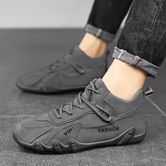 Imagem do Botas de couro impermeável para homens, Lace Up Sneakers, Sapatos casuais para motociclistas