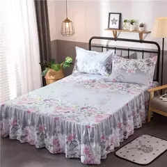 Conjunto de Colcha de Algodão com Bordado, Saia de Cama, Fronhas, Capa de Folha, Rei, Rainha, Duplo, 1.5 m, 1.8 m, 2m, 3 Peças por Conjunto na internet