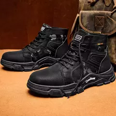 Imagem do Botas de couro com renda impermeável masculina, bota leve no tornozelo, sapato casual antiderrapante, moda inverno, novo