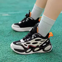 Imagem do Tênis antiderrapante de basquete para crianças, resistente ao desgaste, malha, respirável, fivela rotativa, crianças pequenas, casual, formadores, moda