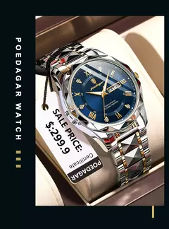 POEDAGAR-Relógio de pulso quartzo em aço inoxidável impermeável masculino, marca superior, luxo, luminoso, data, semana, relógios masculinos