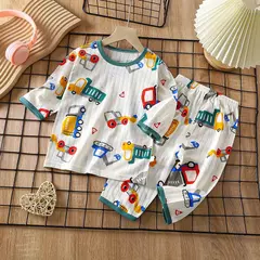Conjunto de pijamas de manga comprida infantil, Seção fina, Roupa de bebê, Roupa doméstica, Meninos, Meninas, Crianças, Verão, Novo, 2022 na internet