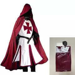 Masculino medieval cruzado cavaleiros templários túnica trajes renascentista halloween sobretudo guerreiro preto praga manto cosplay topo S-3XL - Wolf Magazine