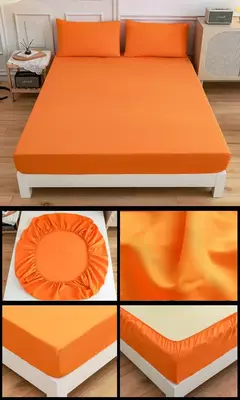 Imagem do Kuup-Poliéster Equipado lençol e fronhas, monocromático, elástico, em torno da tampa do colchão, cama queen size, 3pcs