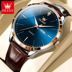 OLEVS-Relógio Quartz Masculino, Relógio de Pulso em Couro, Big Dial, Calendário Duplo, Impermeável, Luminoso, Top Brand, Moda, 2935, 43mm - comprar online