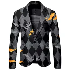 Imagem do Terno solto casual estampado em Halloween masculino, jaqueta de botão único, p