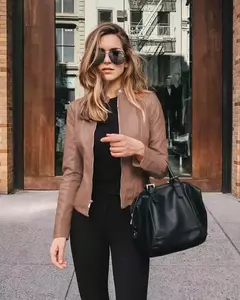 Jaqueta de couro PU feminina com zíper, casaco manga comprida, jaquetas de motociclista, slim fit, monocromática, streetwear casual, moda feminina, outono, Y2K