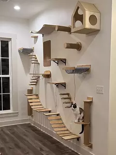 Imagem do Montado na parede gato escalada prateleira passos móveis de parede escada com corda sisal arranhando pós árvore para gatos gatinho dormir