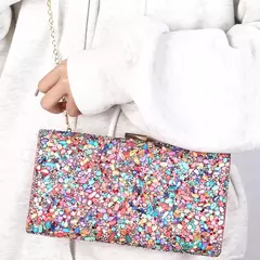 Imagem do Bolsa acrílica com fecho interligado para menina, bolsa do casamento, pedra multicolorida, corrente de metal, crossbody, ombro, noite, difícil