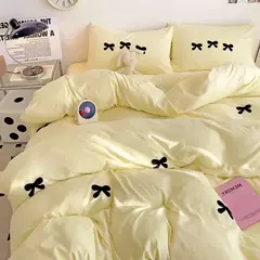 Cute Pink Bows Embroidery Duvet Cover Set, Conjuntos de cama 3D Confortável Rainha Consolador, capas macias para meninas, crianças, adolescentes