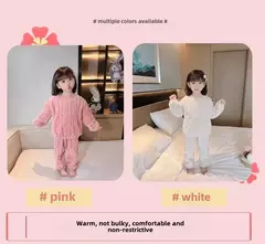 Pijama de flanela forrado coral para meninas, pijamas infantis, camisola infantil, quente, aconchegante, roupas de casa, cor sólida, outono, inverno