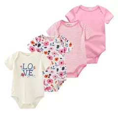 Imagem do Macacão de algodão estampado para recém-nascidos, macacão manga curta, roupas de bebê menino e menina, 0-12m, 4 peças, verão