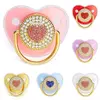 Coração Rhinestone Chupeta dos bebês com tampa, infantil Chupeta, mordedor, Silicone manequim bico, chuveiro recém-nascido, luxo, Bling