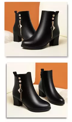 Botas femininas de pelúcia em couro genuíno, botas curtas de neve, marca de sa - comprar online