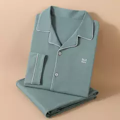 Pijama masculino de manga comprida de algodão puro, conjunto de loungewear masculino verão, roupa noturna gent, nova marca de moda primavera e outono - comprar online