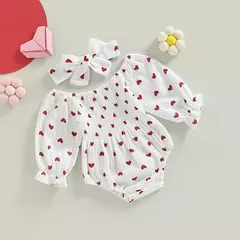 Macacões de pescoço de barco de manga comprida para bebês, bodysuits infantis primavera outono com bandana, macacão do dia dos namorados, 0-18m - loja online