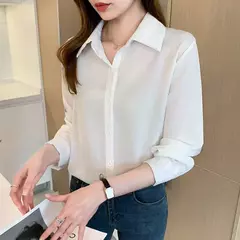 Camisa coreana de manga comprida feminina, top sólido de chiffon, moda feminina, escritório, primavera, verão, C242