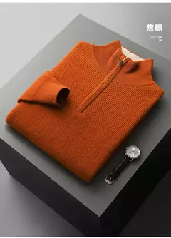 Pulôver de malha de pescoço masculino, manga longa, camisa grossa quente, 100% lã merino, cor sólida, nova, outono e inverno - loja online