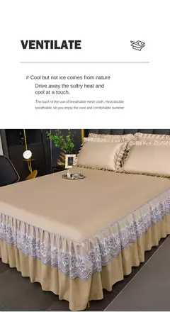 Saia de cama moderna de renda real, saia com elástico para cama queen e king size, máquina respirável e lavável lençóis, 3 pçs/set - comprar online