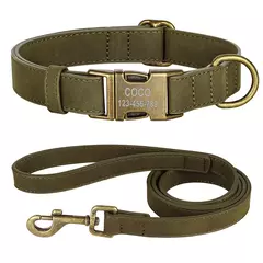 Coleira e coleira para cães personalizados, conjunto de coleira de couro pu com corda de chumbo, fivela de identificação gravada personalizada para cães pequenos e grandes - comprar online