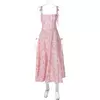 Vestido elegante com estampa floral vintage feminino, gola quadrada, sem mangas, fenda espartilho, vestidos de baile, roupas de verão, streetwear