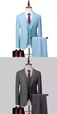 Terno monocromático de três peças masculino, vestido de noiva monocromático para noivo, colete e calça, marca de luxo, negócios formais, 14 cores, M-6XL - Wolf Magazine