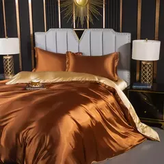 Cama de seda sólida com capa de edredão, lençol, folha plana, fronha, lençol de luxo, rei, rainha, duplo, Twin Size - Wolf Magazine