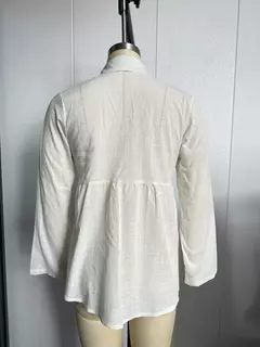 Camisa de linho, manga comprida, monocromática, elegante, casual, solta, camisa de escritório, primavera, verão, 2024