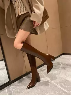 Imagem do Botas de salto alto para mulheres, zíperes laterais, botas longas para senhoras