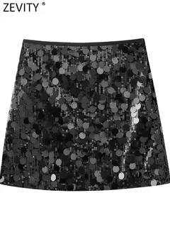 Mini saia de veludo com lantejoulas Zevity feminina, zíper lateral chique feminino, saias lápis, bainha Shinning, nova moda, QUN255 - Wolf Magazine