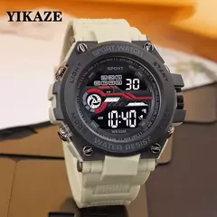 YIKAZE-Relógio esportivo à prova d'água masculino, relógios LED multifuncionais, relógio militar digital, despertador eletrônico