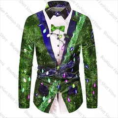 Imagem do Ternos masculinos de manga comprida, Padrão 3D Print, Botões, Christmas Street, Design de moda, XS-6XL, Presente de Natal, 2024