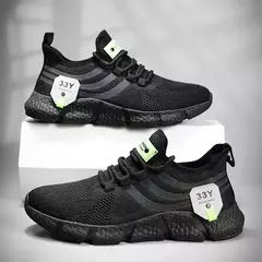 Imagem do Sapatilhas esportivas de malha leve respirável masculina, tênis casual ao ar livre, tênis preto, corrida atlética, tênis para caminhada