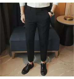 Calça casual slim-fit masculina, fato formal, monocromático, cintura ajustável, festa social, moda empresarial, novo, outono, 2022, 38-28 - comprar online
