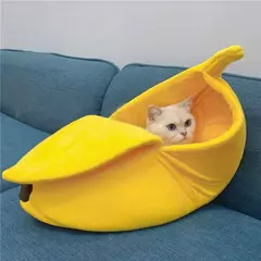 Imagem do Cama para animais de estimação em formato de banana, tapete confortável para ninho de gato, almofada de inverno, quente, macio, engraçado, saco de dormir para gatinhos, acessórios fofos e aconchegantes para cães